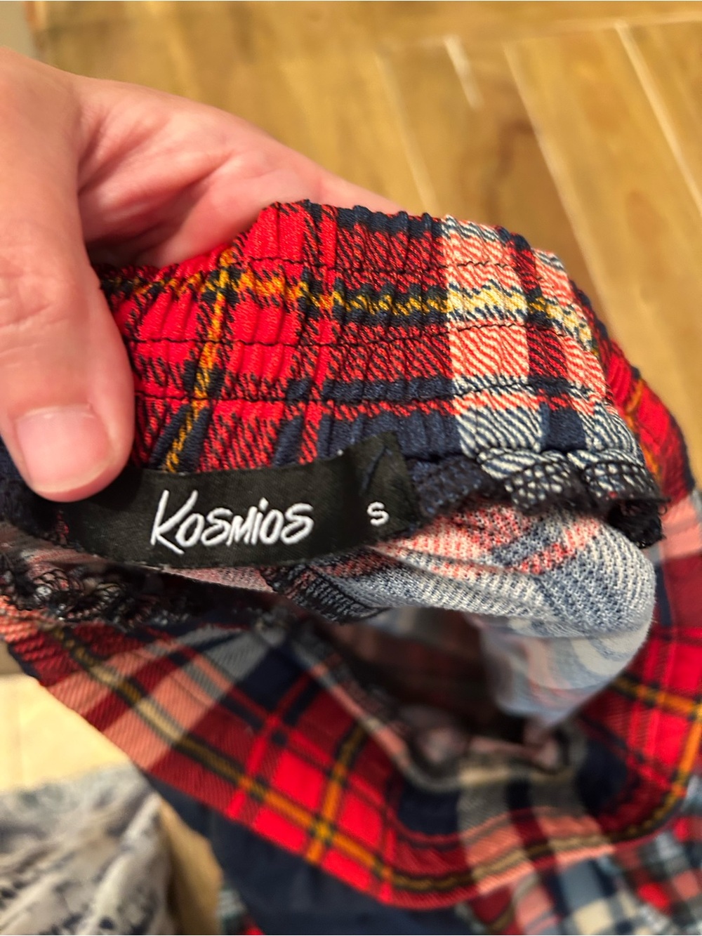 Kosmios Damsel Ruched Peasant Skirt Red Navy Plaid Maxi Small - Picture 6 of 6